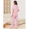 image:imageEkouaer Pajamas for Women Set Button Up Sleepswear 2 Piece Short Sleeve PJ Top and Long Pants Loungwear With Pocket SXXLPink