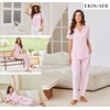 image:imageEkouaer Pajamas for Women Set Button Up Sleepswear 2 Piece Short Sleeve PJ Top and Long Pants Loungwear With Pocket SXXLPink