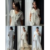 image:imageEkouaer Pajamas for Women Set Button Up Sleepswear 2 Piece Short Sleeve PJ Top and Long Pants Loungwear With Pocket SXXLWhite