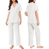 image:imageEkouaer Pajamas for Women Set Button Up Sleepswear 2 Piece Short Sleeve PJ Top and Long Pants Loungwear With Pocket SXXLWhite