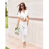 image:imageEkouaer Pajamas for Women Set Button Up Sleepswear 2 Piece Short Sleeve PJ Top and Long Pants Loungwear With Pocket SXXLWhite