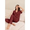 image:imageEkouaer Pajamas for Women Set Button Up Sleepswear 2 Piece Short Sleeve PJ Top and Long Pants Loungwear With Pocket SXXLWine Red