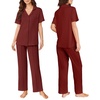 image:imageEkouaer Pajamas for Women Set Button Up Sleepswear 2 Piece Short Sleeve PJ Top and Long Pants Loungwear With Pocket SXXLWine Red