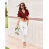 image:imageEkouaer Pajamas for Women Set Button Up Sleepswear 2 Piece Short Sleeve PJ Top and Long Pants Loungwear With Pocket SXXLWine Red
