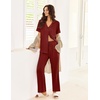 image:imageEkouaer Pajamas for Women Set Button Up Sleepswear 2 Piece Short Sleeve PJ Top and Long Pants Loungwear With Pocket SXXLWine Red