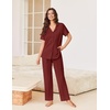 image:imageEkouaer Pajamas for Women Set Button Up Sleepswear 2 Piece Short Sleeve PJ Top and Long Pants Loungwear With Pocket SXXLWine Red