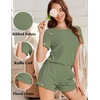 image:imageEkouaer Ribbed Knit Lounge Sets Summer Short Sleeve Pajama Set Soft Pj Sets Ruffle Pjs Loungewear with Pockets SXXLArmy Green1