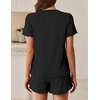 image:imageEkouaer Ribbed Knit Lounge Sets Summer Short Sleeve Pajama Set Soft Pj Sets Ruffle Pjs Loungewear with Pockets SXXLBlack1