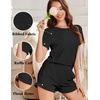 image:imageEkouaer Ribbed Knit Lounge Sets Summer Short Sleeve Pajama Set Soft Pj Sets Ruffle Pjs Loungewear with Pockets SXXLBlack1