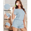 image:imageEkouaer Ribbed Knit Lounge Sets Summer Short Sleeve Pajama Set Soft Pj Sets Ruffle Pjs Loungewear with Pockets SXXLLight Blue1