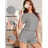 image:imageEkouaer Ribbed Knit Lounge Sets Summer Short Sleeve Pajama Set Soft Pj Sets Ruffle Pjs Loungewear with Pockets SXXLLight Grey1