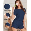 image:imageEkouaer Ribbed Knit Lounge Sets Summer Short Sleeve Pajama Set Soft Pj Sets Ruffle Pjs Loungewear with Pockets SXXLNavy Blue1