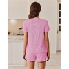 image:imageEkouaer Ribbed Knit Lounge Sets Summer Short Sleeve Pajama Set Soft Pj Sets Ruffle Pjs Loungewear with Pockets SXXLPink1