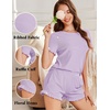 image:imageEkouaer Ribbed Knit Lounge Sets Summer Short Sleeve Pajama Set Soft Pj Sets Ruffle Pjs Loungewear with Pockets SXXLPurple1