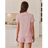 image:imageEkouaer Ribbed Knit Lounge Sets Summer Short Sleeve Pajama Set Soft Pj Sets Ruffle Pjs Loungewear with Pockets SXXLRose Red1