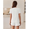 image:imageEkouaer Ribbed Knit Lounge Sets Summer Short Sleeve Pajama Set Soft Pj Sets Ruffle Pjs Loungewear with Pockets SXXLWhite1