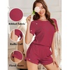 image:imageEkouaer Ribbed Knit Lounge Sets Summer Short Sleeve Pajama Set Soft Pj Sets Ruffle Pjs Loungewear with Pockets SXXLWine Red1