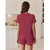 image:imageEkouaer Ribbed Knit Lounge Sets Summer Short Sleeve Pajama Set Soft Pj Sets Ruffle Pjs Loungewear with Pockets SXXLWine Red1