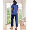 image:imageEkouaer Satin Pajamas Set Women Short Sleeve Sleepwear Soft Button Down Loungewear Pjs SetBlackBlue