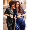 image:imageEkouaer Satin Pajamas Set Women Short Sleeve Sleepwear Soft Button Down Loungewear Pjs SetBlackBlue