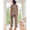 image:imageEkouaer Satin Pajamas Set Women Short Sleeve Sleepwear Soft Button Down Loungewear Pjs SetBlackBrown Leopard