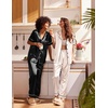 image:imageEkouaer Satin Pajamas Set Women Short Sleeve Sleepwear Soft Button Down Loungewear Pjs SetBlackChampagne