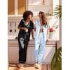 image:imageEkouaer Satin Pajamas Set Women Short Sleeve Sleepwear Soft Button Down Loungewear Pjs SetBlackLight Blue