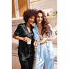 image:imageEkouaer Satin Pajamas Set Women Short Sleeve Sleepwear Soft Button Down Loungewear Pjs SetBlackLight Blue