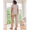 image:imageEkouaer Satin Pajamas Set Women Short Sleeve Sleepwear Soft Button Down Loungewear Pjs SetChampagneBlue
