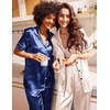 image:imageEkouaer Satin Pajamas Set Women Short Sleeve Sleepwear Soft Button Down Loungewear Pjs SetChampagneBlue