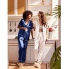 image:imageEkouaer Satin Pajamas Set Women Short Sleeve Sleepwear Soft Button Down Loungewear Pjs SetChampagneBlue