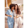 image:imageEkouaer Satin Pajamas Set Women Short Sleeve Sleepwear Soft Button Down Loungewear Pjs SetChampagneLight Blue