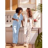 image:imageEkouaer Satin Pajamas Set Women Short Sleeve Sleepwear Soft Button Down Loungewear Pjs SetChampagneLight Blue