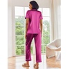 image:imageEkouaer Satin Pajamas Set Women Short Sleeve Sleepwear Soft Button Down Loungewear Pjs SetChampagneRose Red