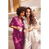 image:imageEkouaer Satin Pajamas Set Women Short Sleeve Sleepwear Soft Button Down Loungewear Pjs SetChampagneRose Red