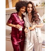 image:imageEkouaer Satin Pajamas Set Women Short Sleeve Sleepwear Soft Button Down Loungewear Pjs SetChampagneWind Red