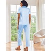 image:imageEkouaer Satin Pajamas Set Women Short Sleeve Sleepwear Soft Button Down Loungewear Pjs SetStriped PinkStriped Blue