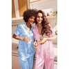 image:imageEkouaer Satin Pajamas Set Women Short Sleeve Sleepwear Soft Button Down Loungewear Pjs SetStriped PinkStriped Blue