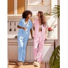 image:imageEkouaer Satin Pajamas Set Women Short Sleeve Sleepwear Soft Button Down Loungewear Pjs SetStriped PinkStriped Blue