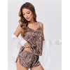 image:imageEkouaer Satin Pajamas Set for Women Silk Cami Pjs Sets Soft Sleepwear V Neck Camisole Top and ShortsBrown Leopard