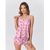 image:imageEkouaer Satin Pajamas Set for Women Silk Cami Pjs Sets Soft Sleepwear V Neck Camisole Top and ShortsPink Bow Knot