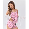 image:imageEkouaer Satin Pajamas Set for Women Silk Cami Pjs Sets Soft Sleepwear V Neck Camisole Top and ShortsPink Bow Knot