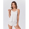 image:imageEkouaer Satin Pajamas Set for Women Silk Cami Pjs Sets Soft Sleepwear V Neck Camisole Top and ShortsWhite