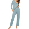 image:imageEkouaer Womens Pajama Sets 2 Piece Lounge Set Fall Winter Pajamas Long Sleeve Pjs Top and Pants Soft Pj Sets Loose SleepwearAqua Green