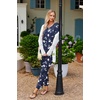 image:imageEkouaer Womens Pajama Sets 2 Piece Lounge Set Fall Winter Pajamas Long Sleeve Pjs Top and Pants Soft Pj Sets Loose SleepwearBlue White Flower