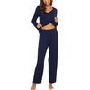 image:imageEkouaer Womens Pajama Sets 2 Piece Lounge Set Fall Winter Pajamas Long Sleeve Pjs Top and Pants Soft Pj Sets Loose SleepwearDark Blue