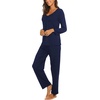 image:imageEkouaer Womens Pajama Sets 2 Piece Lounge Set Fall Winter Pajamas Long Sleeve Pjs Top and Pants Soft Pj Sets Loose SleepwearDark Blue