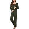 image:imageEkouaer Womens Pajama Sets 2 Piece Lounge Set Fall Winter Pajamas Long Sleeve Pjs Top and Pants Soft Pj Sets Loose SleepwearDark Green
