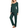 image:imageEkouaer Womens Pajama Sets 2 Piece Lounge Set Fall Winter Pajamas Long Sleeve Pjs Top and Pants Soft Pj Sets Loose SleepwearGreen