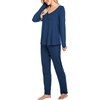 image:imageEkouaer Womens Pajama Sets 2 Piece Lounge Set Fall Winter Pajamas Long Sleeve Pjs Top and Pants Soft Pj Sets Loose SleepwearNavy Blue